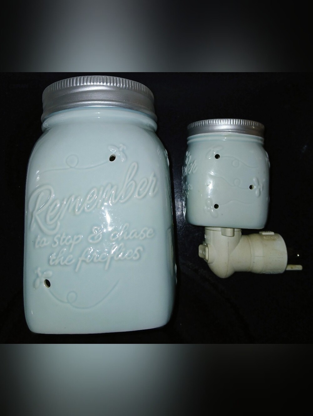 Scentsy Mint Ceramic Mason Jar Set Wax Warmers with Silver Lid Accent